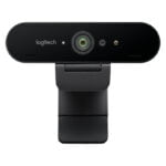 Logitech BRIO 4K Ultra HD Webcam with adjustable clip and built-in lens. angle view