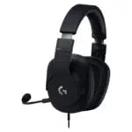 Logitech G PRO gaming headset with adjustable headband and detachable microphone.