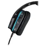 Logitech G633s gaming headset showing side view with adjustable ear cup and control buttons.