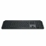 Logitech MX Keys S wireless illuminated keyboard with low-profile keys and sleek design. angle view